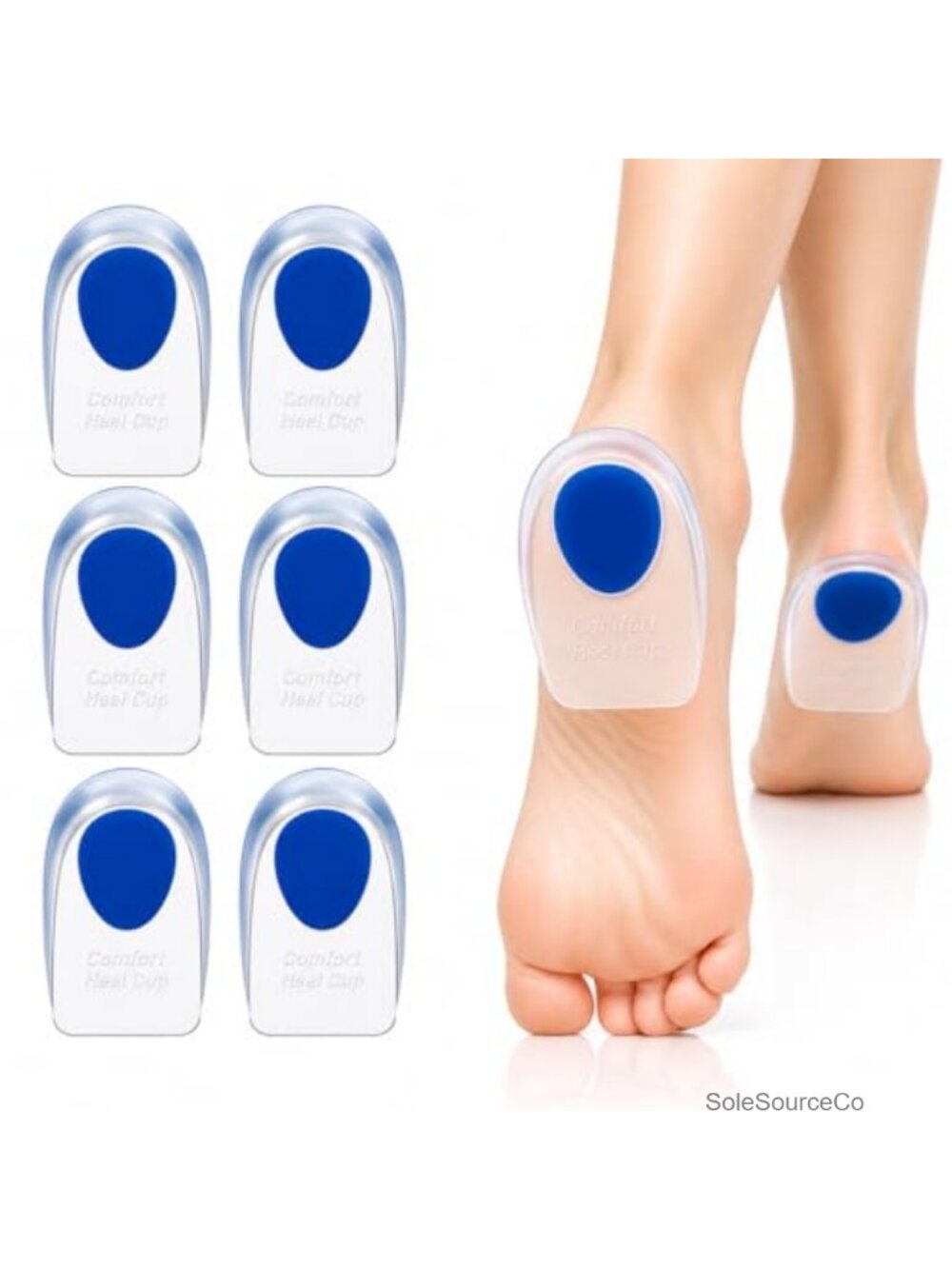 Gel Heel Cups Silicone Cushion Inserts for Plantar Fasciitis - 3 Pairs